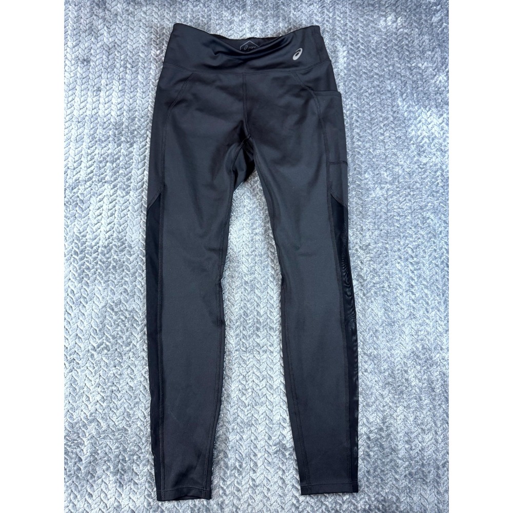 Asics Block Tight Womens Small Black Mesh Panel Athletic Pockets Yoga Running